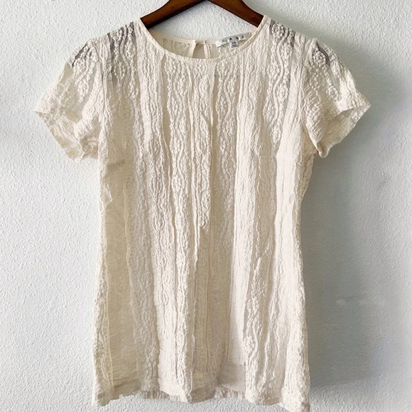 CABI Ecru Lace Blouse XS Sheer Feminine Romantic Textured Boho Chic - Picture 1 of 12